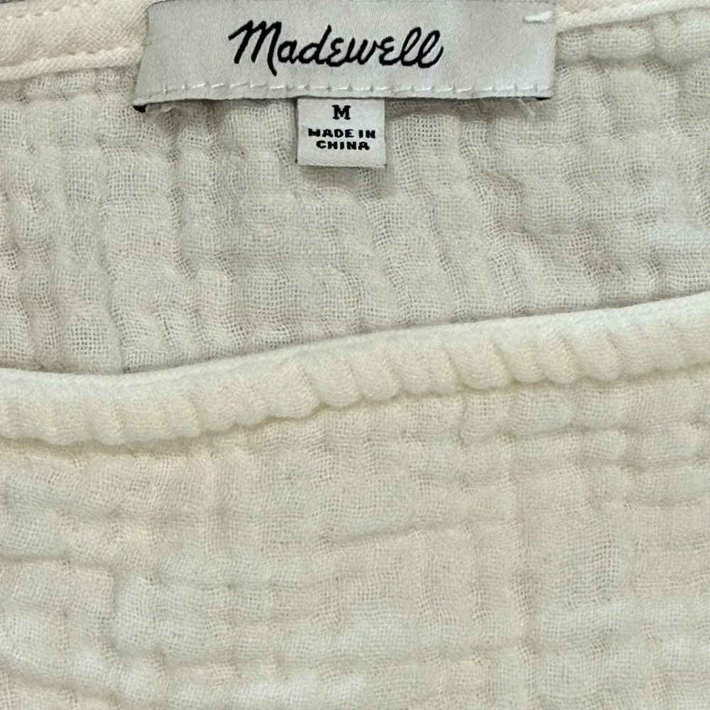 Madewell Women Cream Double Gauze Cotton Peplum Top Square Neck Long Sleeve M